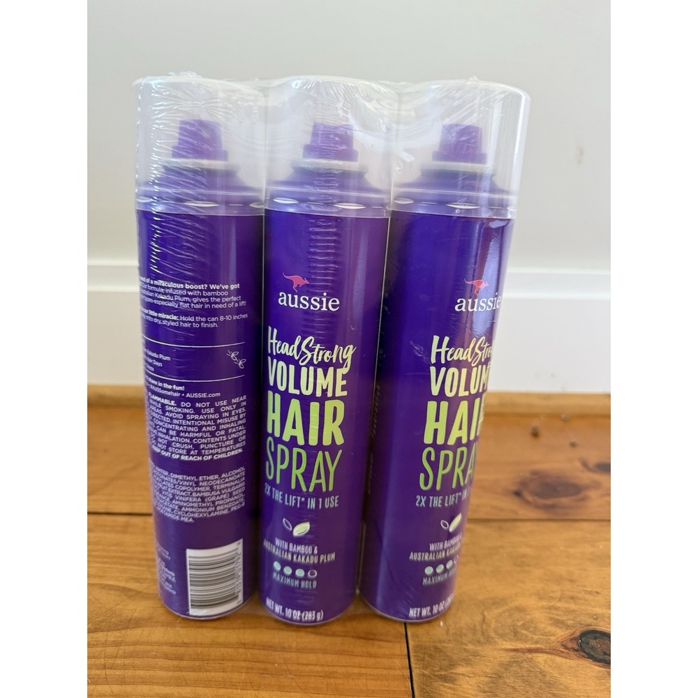 Aussie Head Strong Volume Hair Spray Bamboo & Kakadu Plum 10 oz Max Hold 3 Pack
